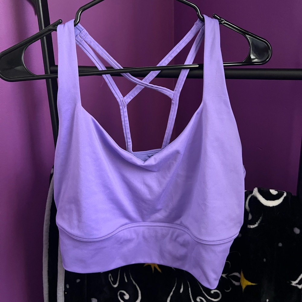 Purple sports bra with built-in padding removed